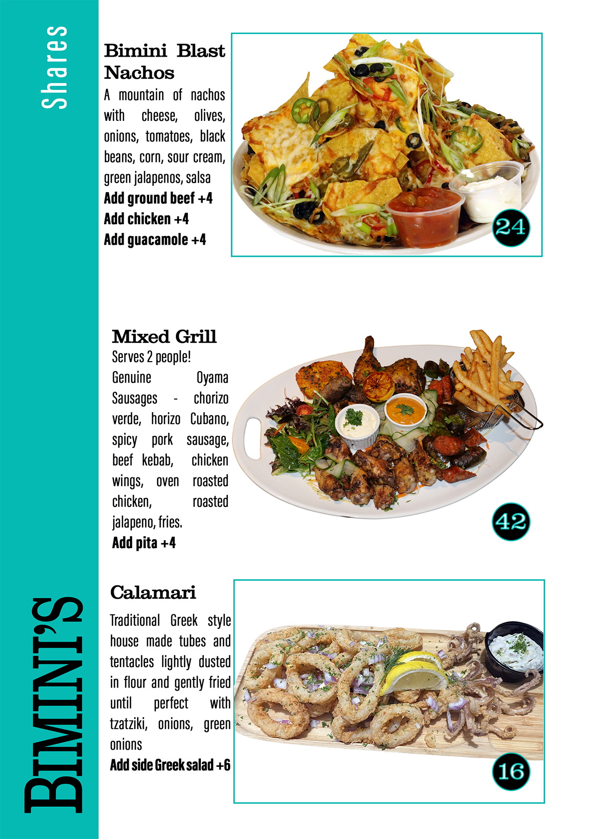 Biminis Menu
